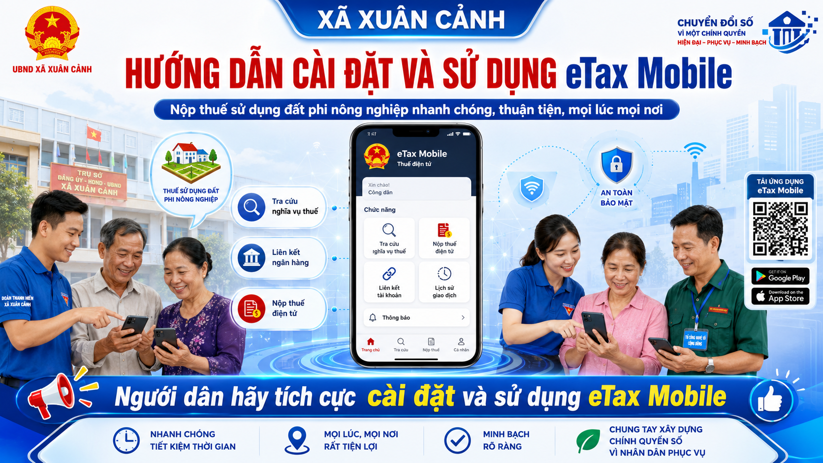 XÃ XUÂN CẢNH ĐẨY MẠNH CÀI ĐẶT, SỬ DỤNG ỨNG DỤNG eTAX MOBILE ĐỂ NỘP THUẾ SỬ DỤNG ĐẤT PHI NÔNG NGHIỆP