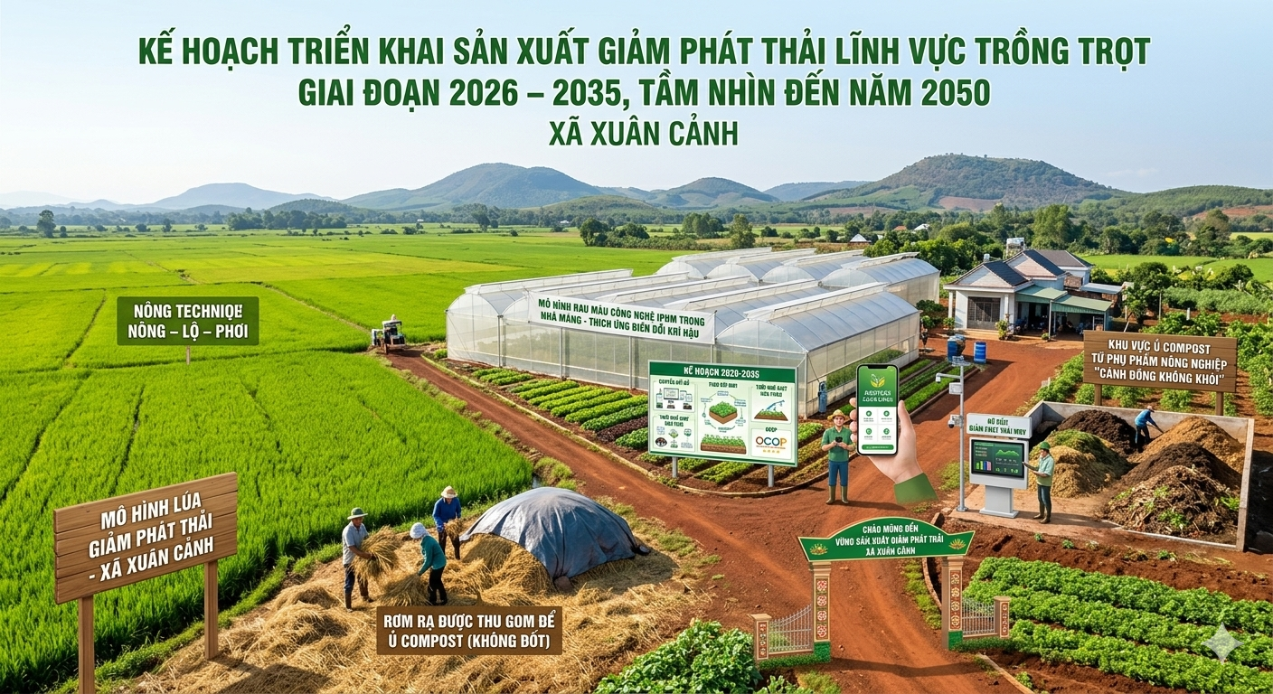 KẾ HOẠCH Triển khai thực hiện sản xuất giảm phát thải lĩnh vực trồng trọt trên địa bàn xã Xuân Cảnh giai đoạn 2026–2035, tầm nhìn đến năm 2050