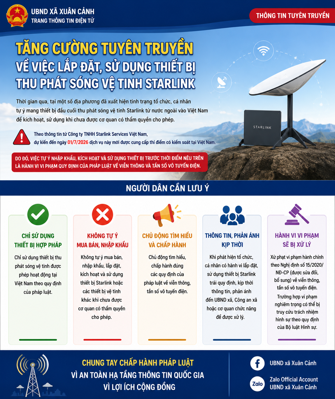 TĂNG CƯỜNG TUYÊN TRUYỀN VỀ VIỆC LẮP ĐẶT, SỬ DỤNG THIẾT BỊ THU PHÁT SÓNG VỆ TINH STARLINK